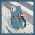 iPhone 14/13 PU Case with Metal Letter and Strap