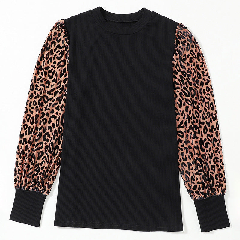 Women's Leopard Print Knit Pullover Top for Fall