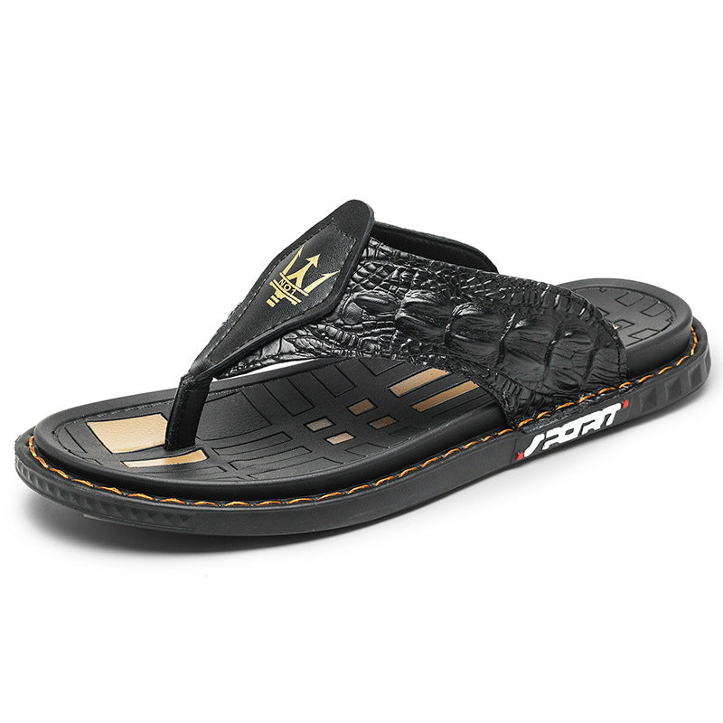 Men's Genuine Leather Crocodile Print Casual Sandals