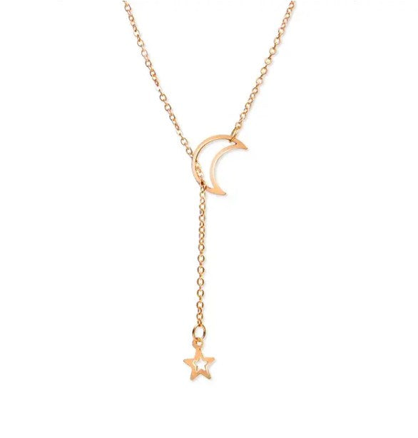 Simple Gold Moon Star Pendant Choker Necklace for Women