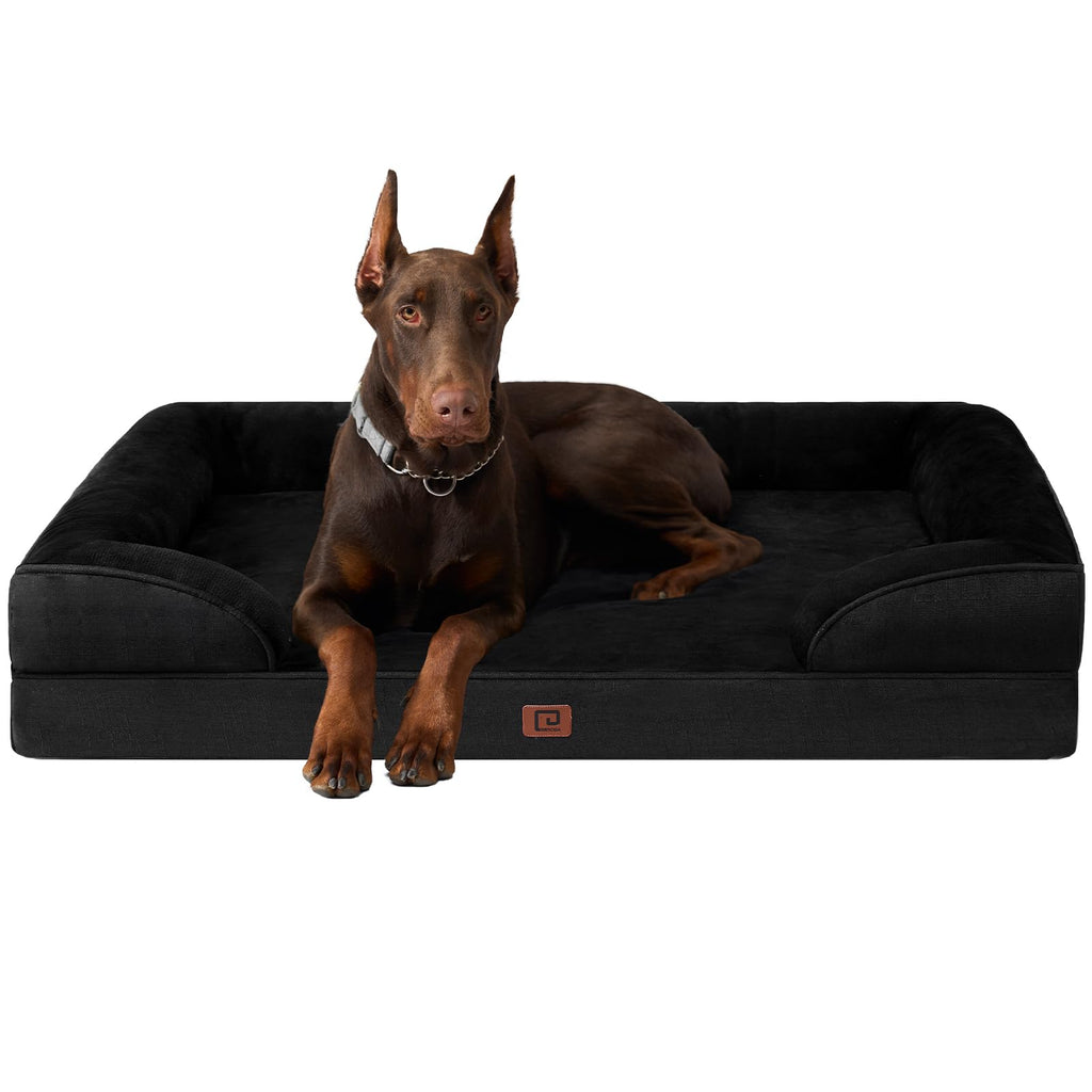 EHEYCIGA Orthopedic XL Dog Beds Waterproof Memory Foam Dog Bed for Extra Large Dogs Non-Slip Bottom and Egg-Crate Foam Big Dog Couch Bed with Washable Removable Cover Black