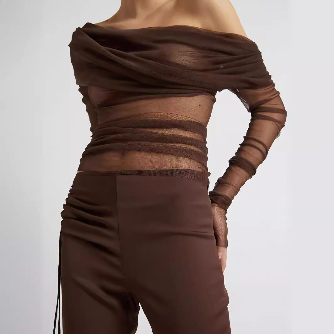 2024 Spring European Sexy Sheer Off-Shoulder Dress