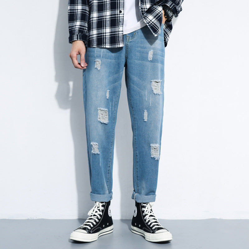Men's Ripped Straight Jeans - Versatile Beggar Pants