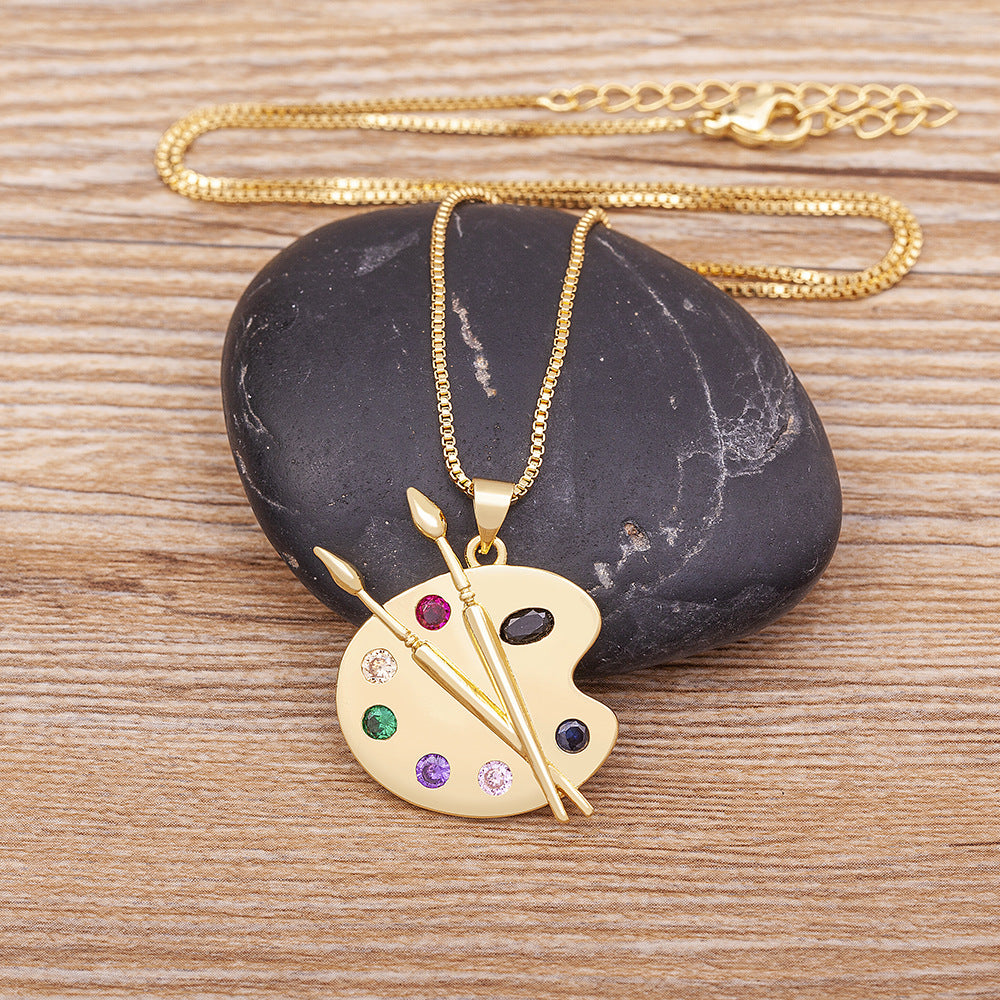 Creative Palette Pendant Necklace and Earrings Set