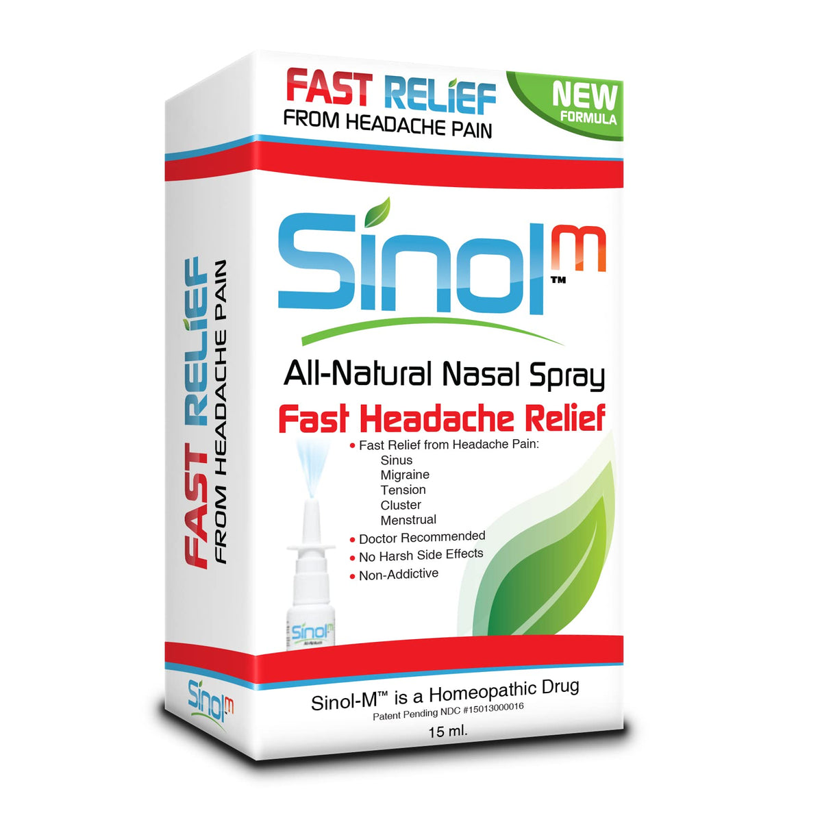 Sinol Headache Relief Spray Over-The-Counter Medication Nose Spray for Migraine Cluster Tension Sinus Relief & Nasal Decongestants 15 ml