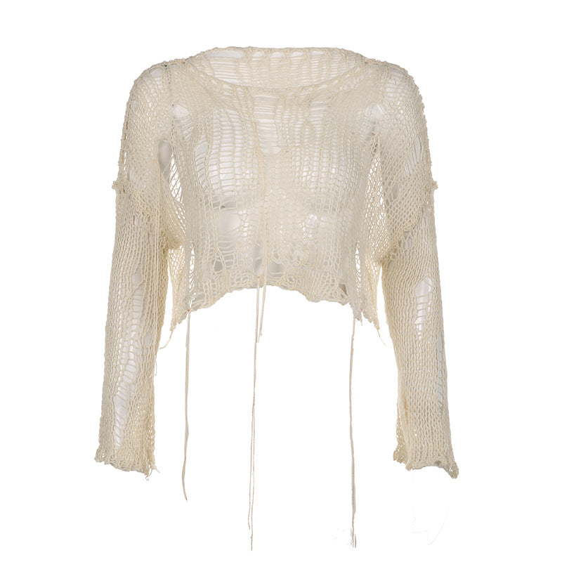 Street Style Women's Distressed Knit T-Shirt Top