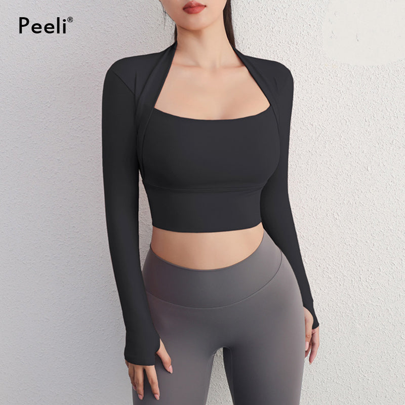 Yoga Fitness Activewear Faux Two-Piece Tops