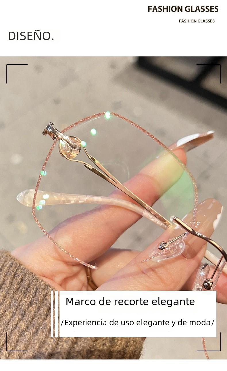 Fashionable Champagne Gold Frameless Polygon Blue Light Glasses