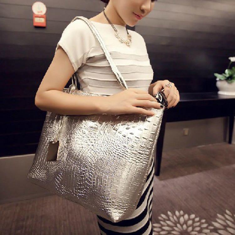 Large Capacity PU Tote Bag with Crocodile Pattern