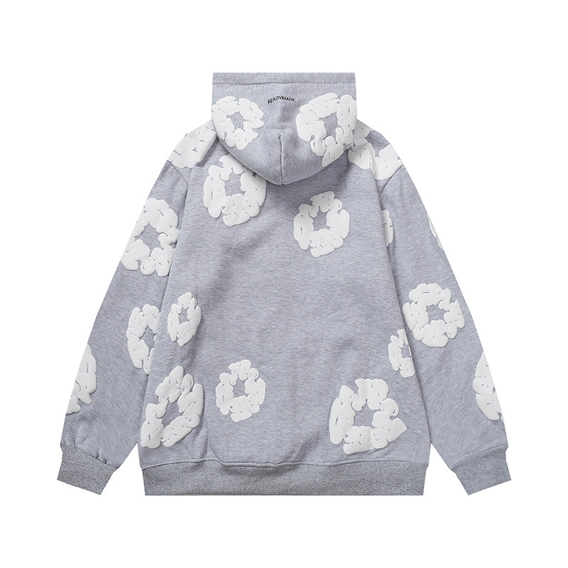 Vintage Cotton Hoodie with Embroidered Letters