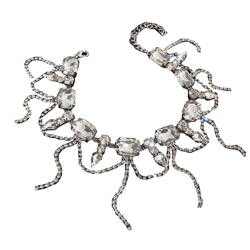 Exaggerated Rhinestone Tassel Necklace for Elegance