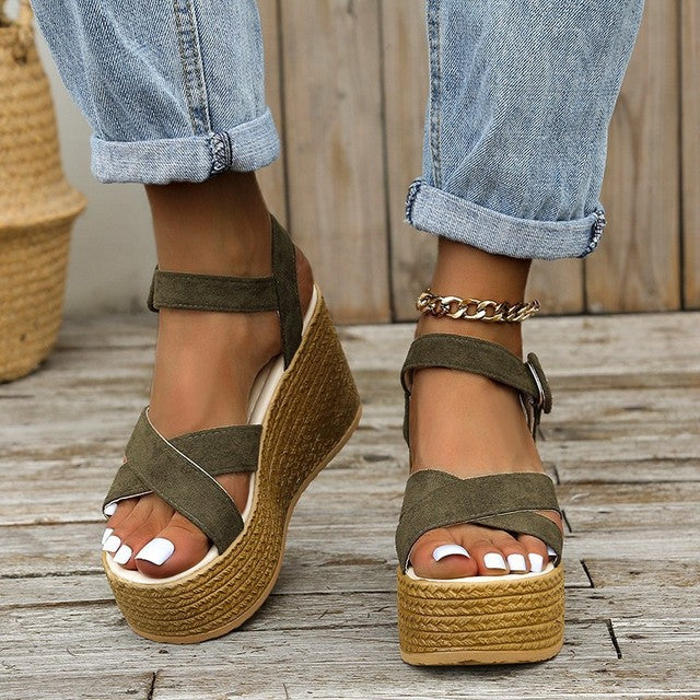 Casual Open Toe Cross Strap High Heels for Women