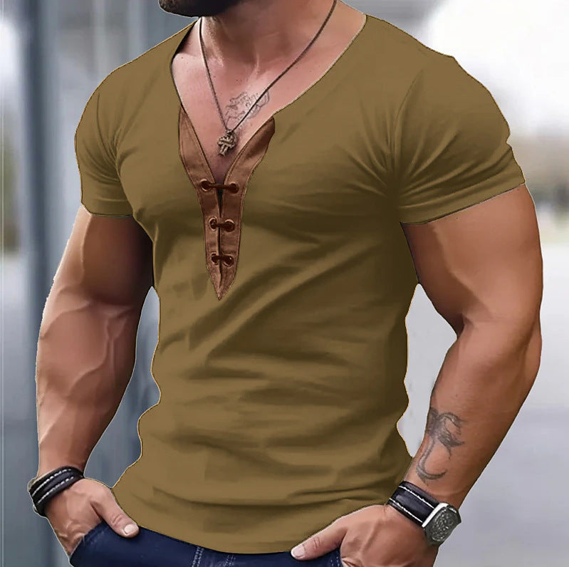 Men's V-Neck Color Block Short Sleeve T-Shirt