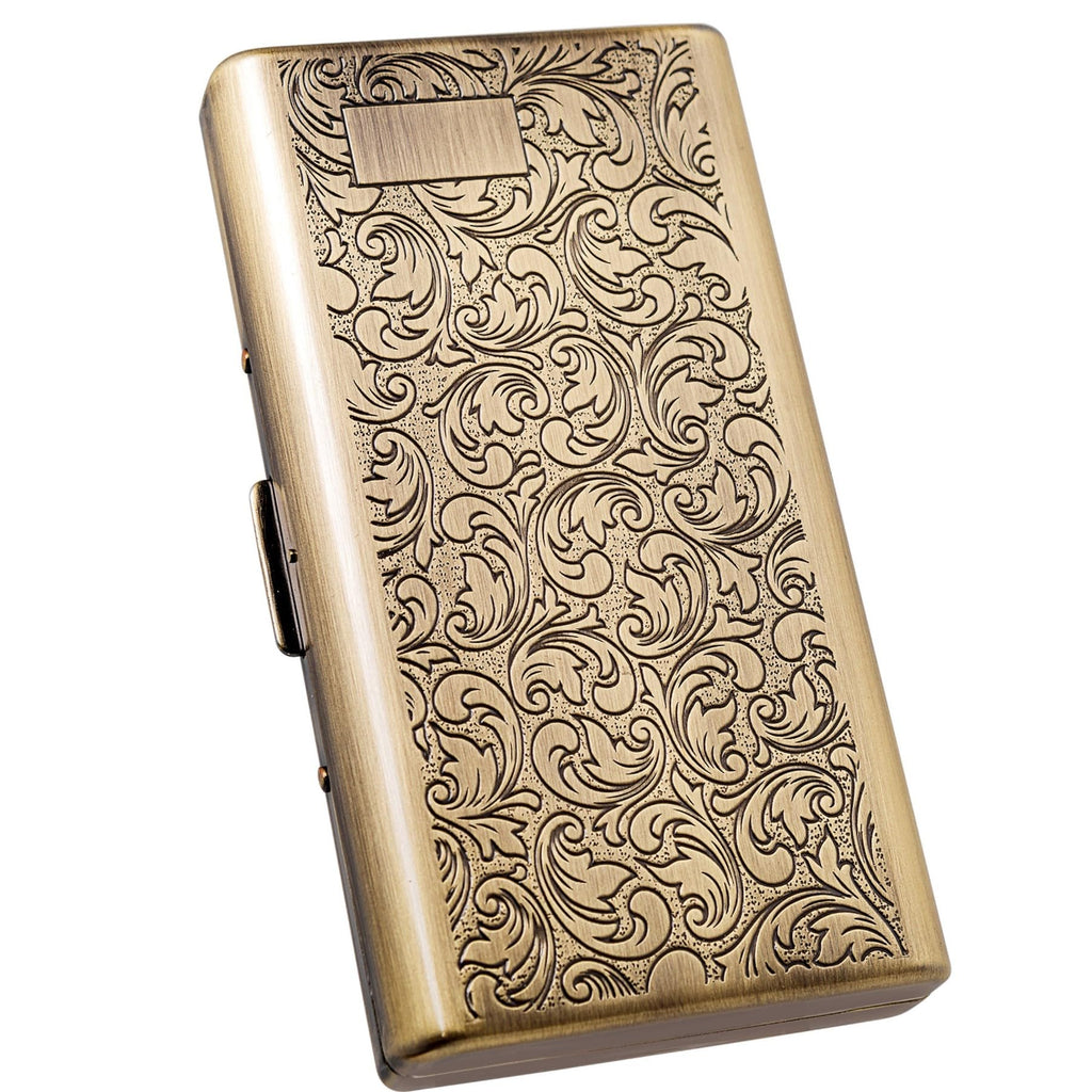 Goshentech Vintage Cigarette case14 CapacityMetal Plated Metallic Glossy BlackDouble-SidedBank Card case Cash Box(100mm King Size) (Bronze)