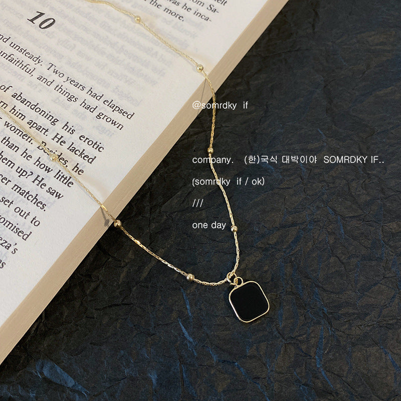 Black Square Pendant Choker Necklace for Women