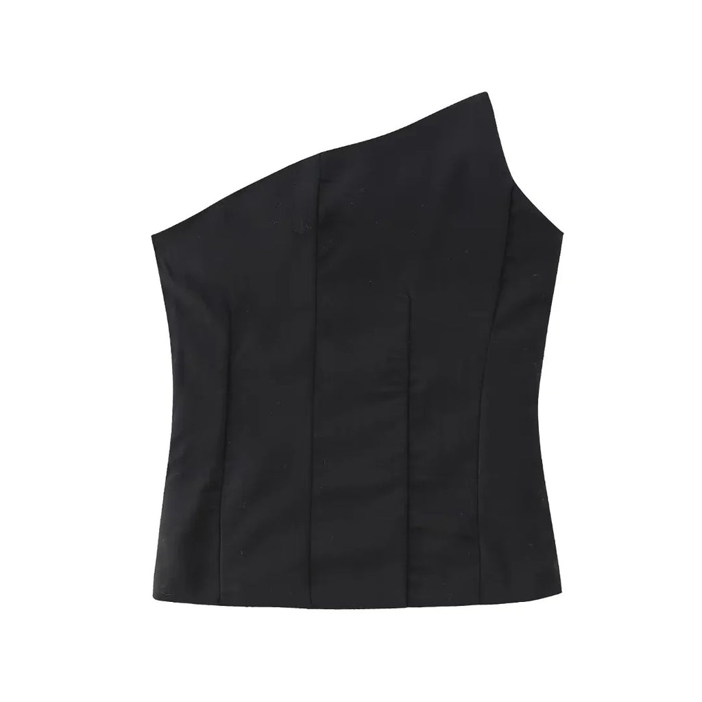 2023 Spring New Women's Solid Color Asymmetrical Top