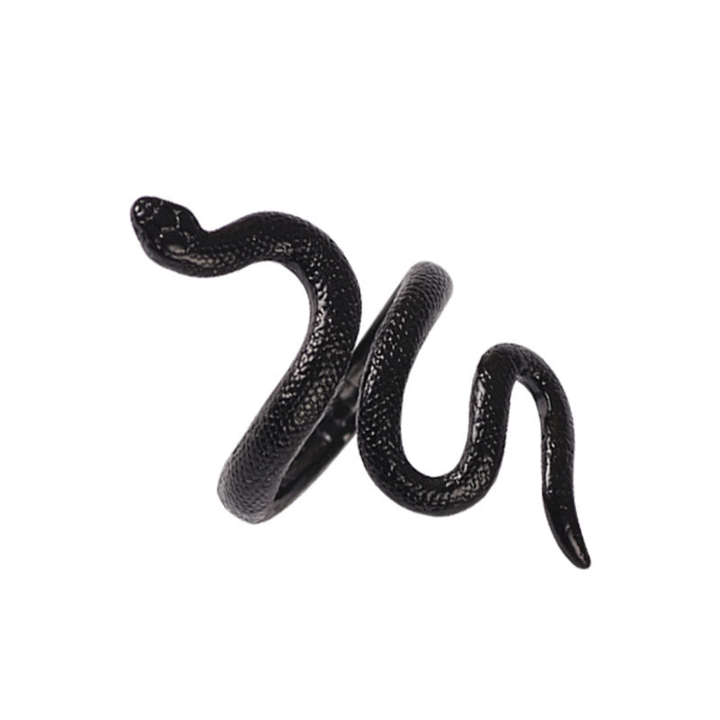 Geometric Adjustable Black Snake Ring for Women