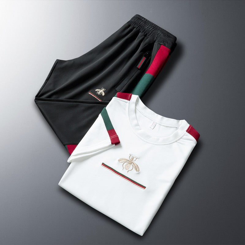 Men's Sports Set: Short Sleeve T-Shirt & Long Pants