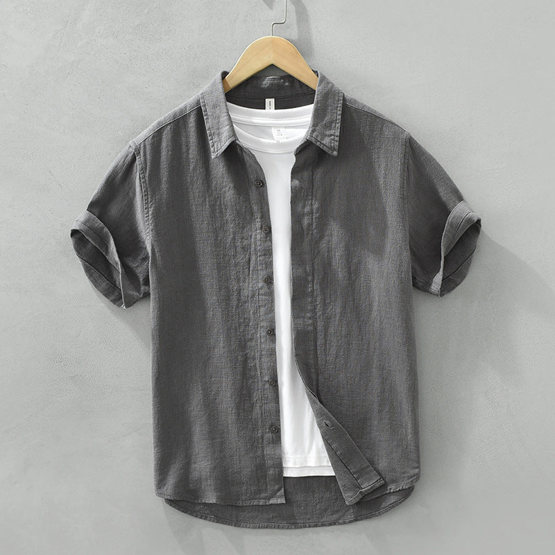 Men's Cotton Linen Short Sleeve Shirt - Vintage Style