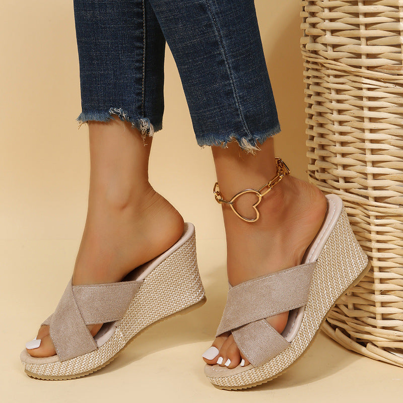 Summer Women’s Thick-Soled Cross Toe High Heels Sandals