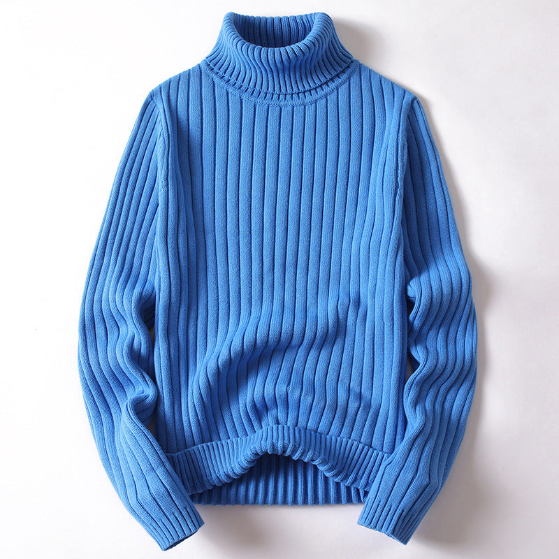 Solid Color High Neck Thick Knit Sweater for Men