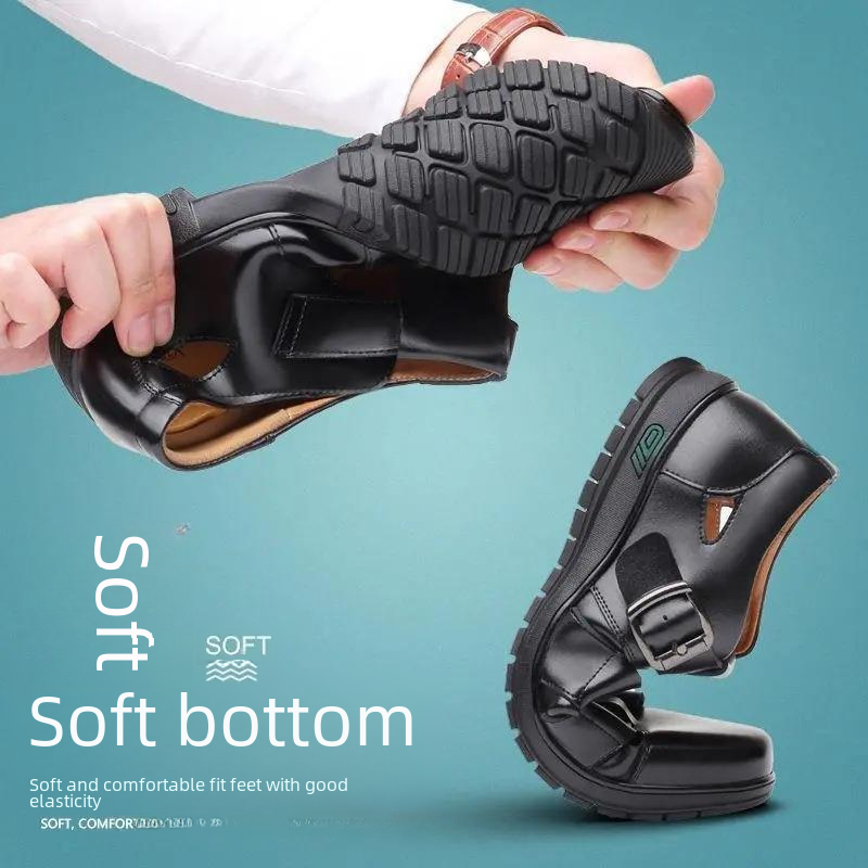 Men's Black Leather Business Casual Soft Sandals