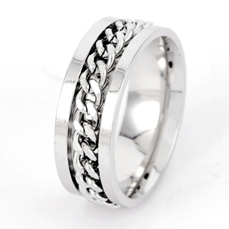 Bottle Opener Ring with Rotating Chain - Men's Titanium Steel