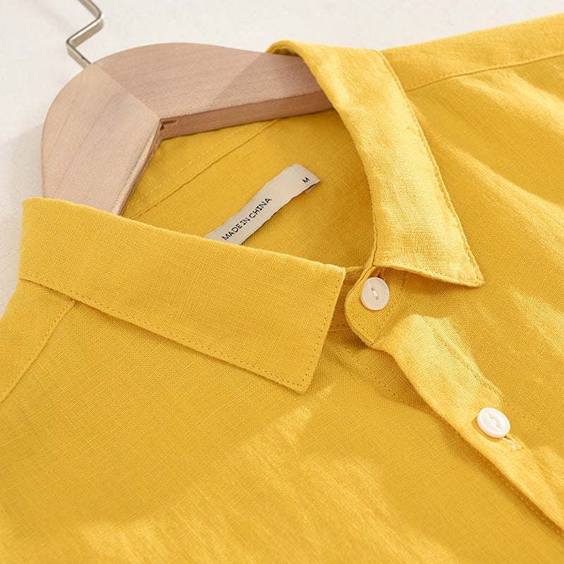 1998 Autumn Men's Loose Linen Pocket Shirt