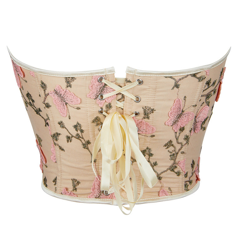 New Apricot Butterfly Print Women's Strapless Top