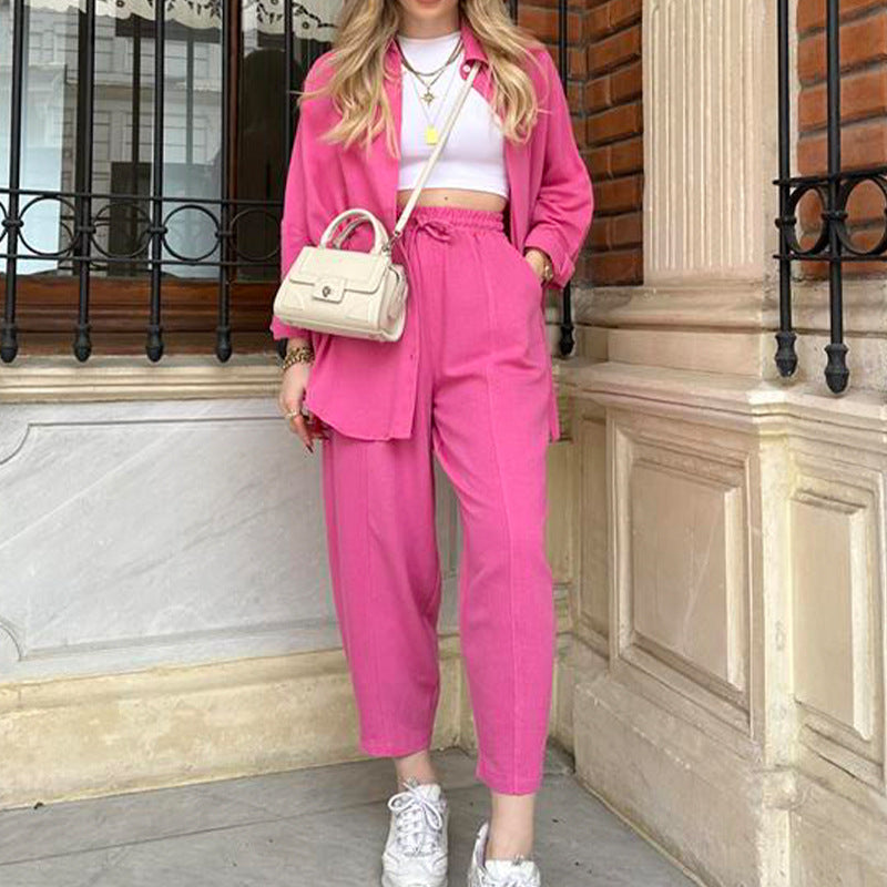 2023 Fashionable Casual Two-Piece Set with Shirt and Pants