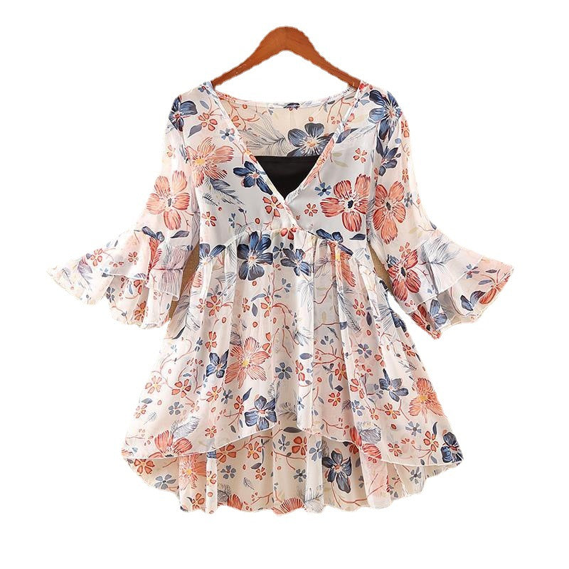 Summer Floral Chiffon Top for Women - Lightweight Blouse
