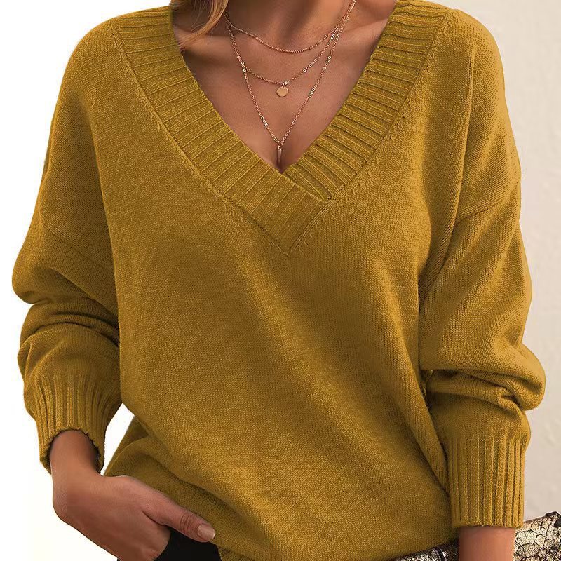 2023 Women's Loose V-Neck Knit Sweater (Wholesale)