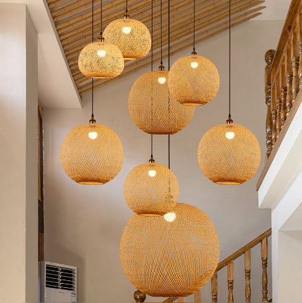 Bamboo Woven Sphere Pendant Light for Zen Decor