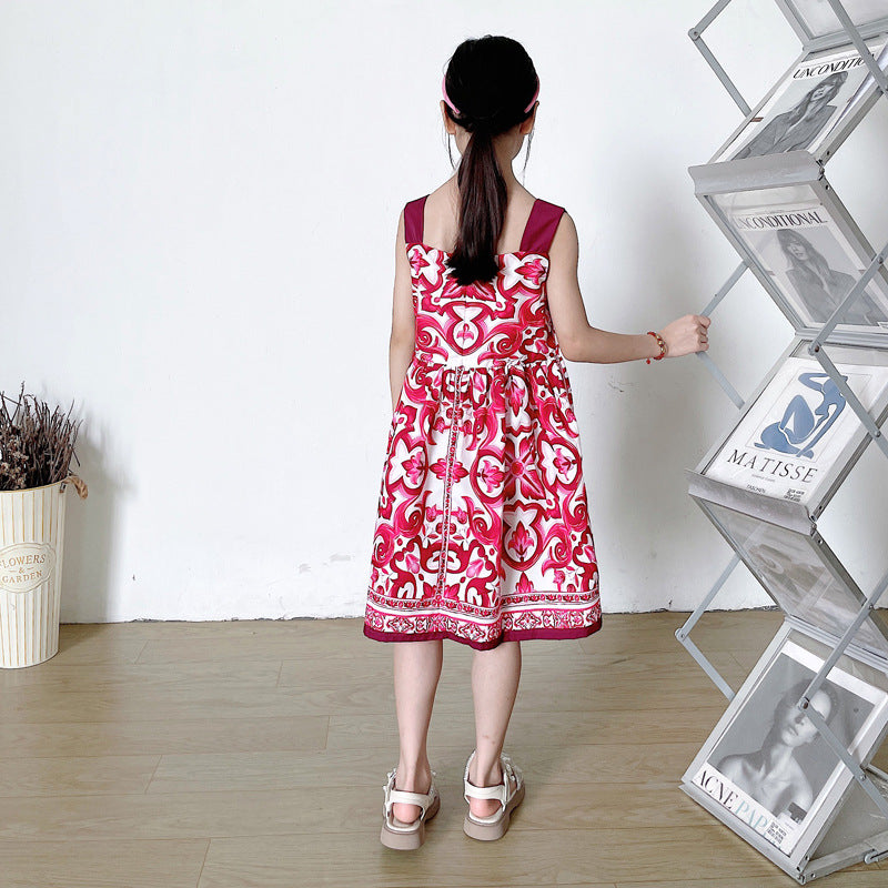 2023 New Kids' Cotton Dress with Floral Design