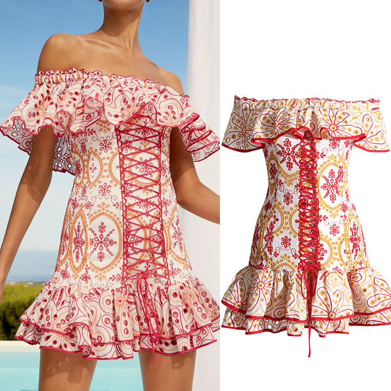 Spring 2024 Sexy Off-Shoulder Ruffle Dress