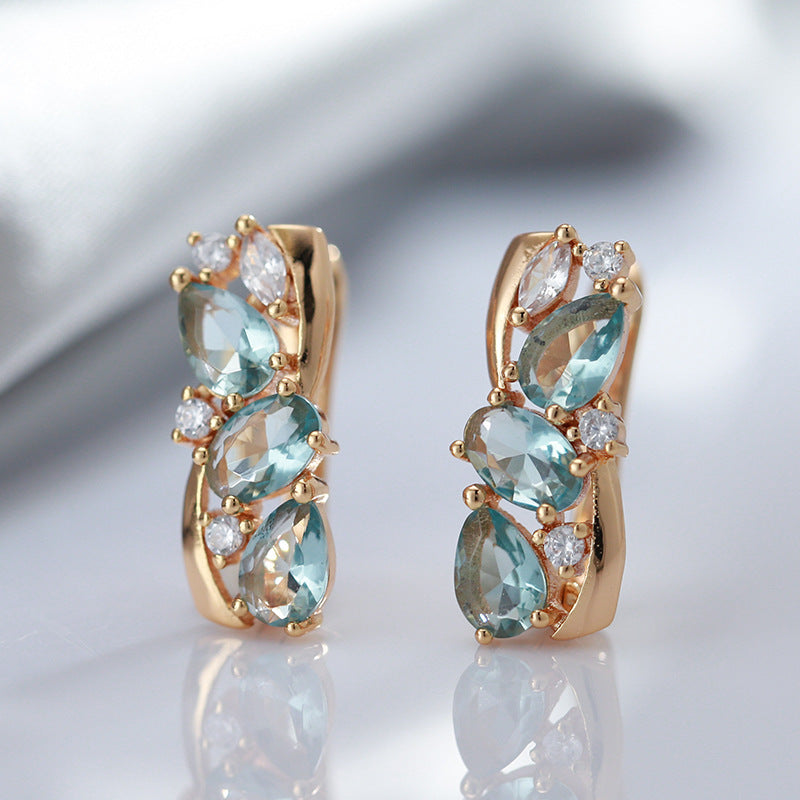 Versatile Earrings with Light Blue Zircon for Daily Wear