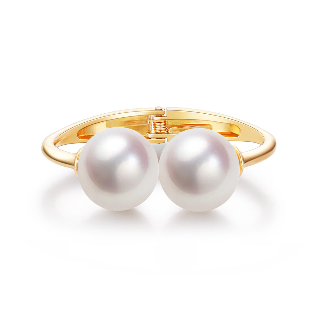 Minimalist Pearl Bracelet and Open Bangle for Women