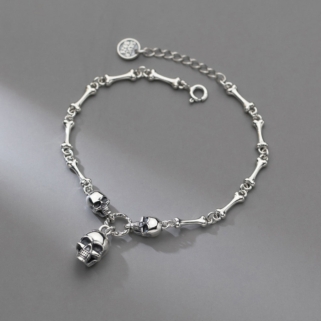 S925 Silver Korean Style Skull Bracelet for Women