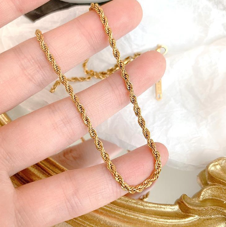 18K Gold Thick Twisted Necklace for Women
