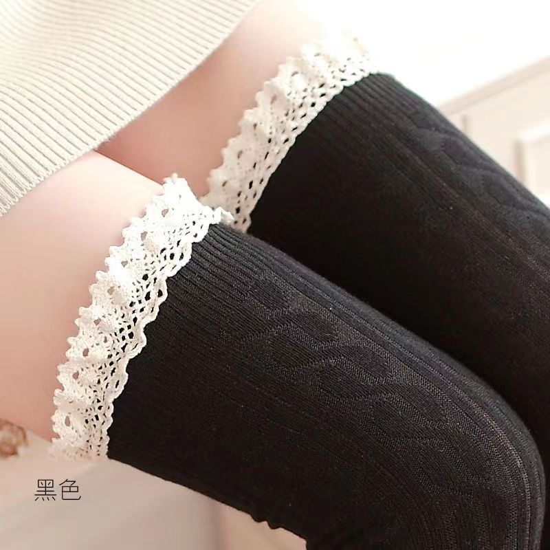 Japanese Style Lace Over Knee Socks in Black & White