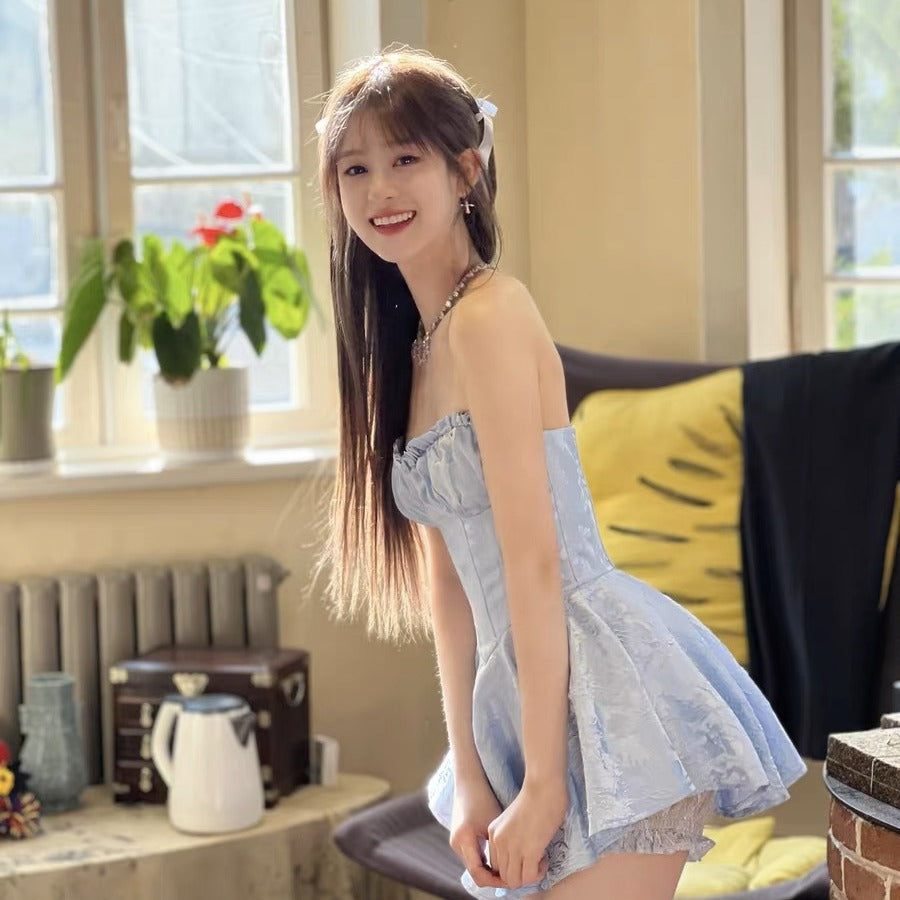 YIMENG23 High-End Strapless Short Dress with Design