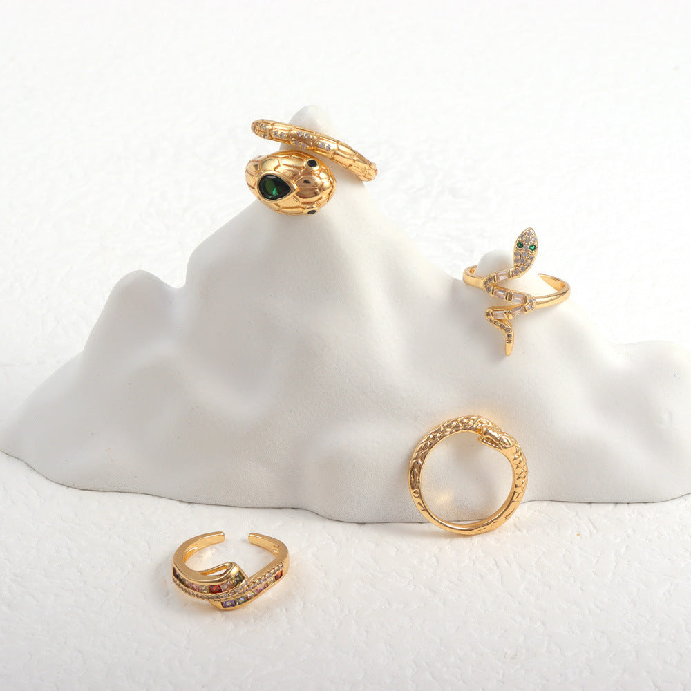 Creative Snake Shape Zircon Ring for Men and Women