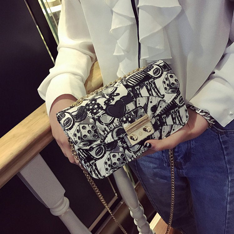 Trendy Printed Mini Crossbody Bag with Chain Strap