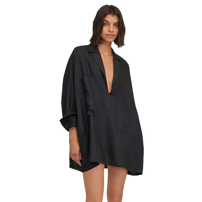 2023 Autumn Women's Deep V Long Sleeve Pajama Dress