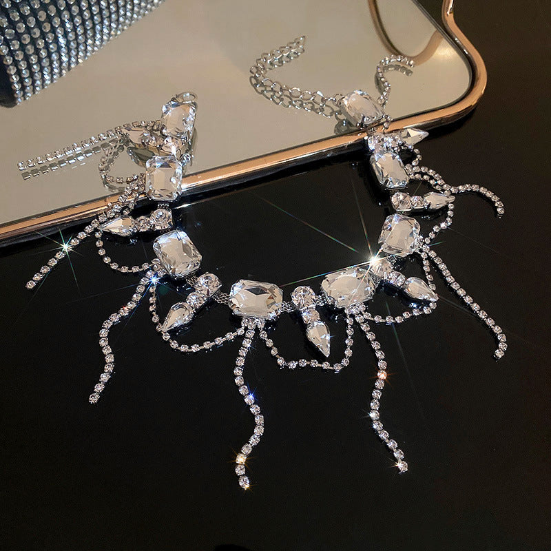 Exaggerated Rhinestone Tassel Necklace for Elegance