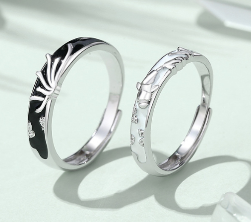 925 Silver Minority Design Black and White Ring
