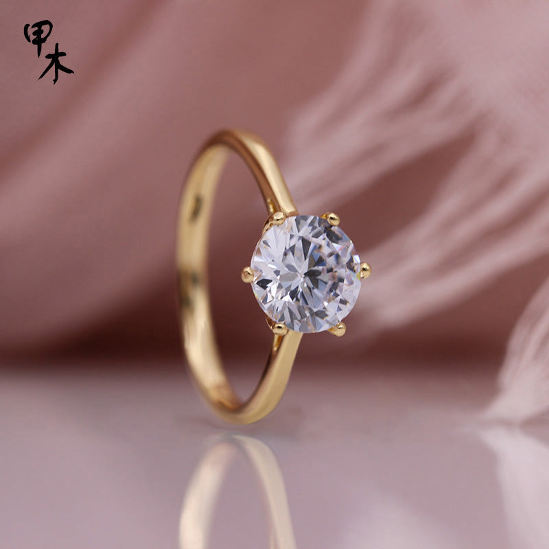 585 Russian Rose Gold Engagement Ring with Zirconia