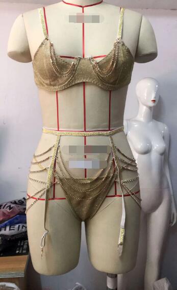 Fashionable Lace Bralette Set with Rhinestones (3 Pieces)
