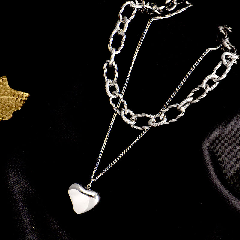 Titanium Steel Heart Double Layer Choker Necklace