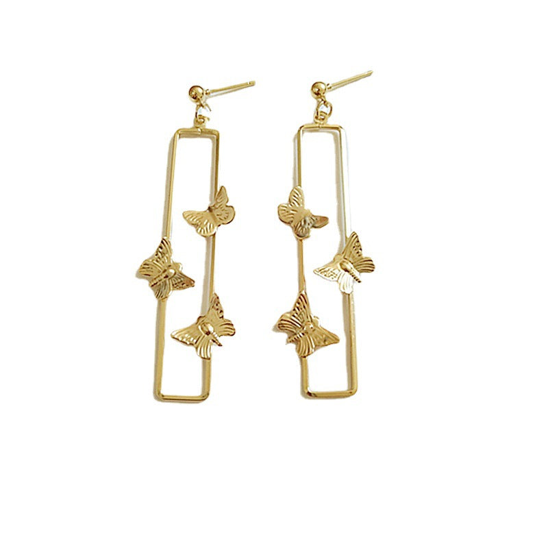 S925 Silver Geometric Rectangle Butterfly Earrings